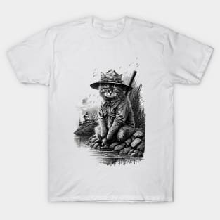 Cat Fishing Painting T-Shirt